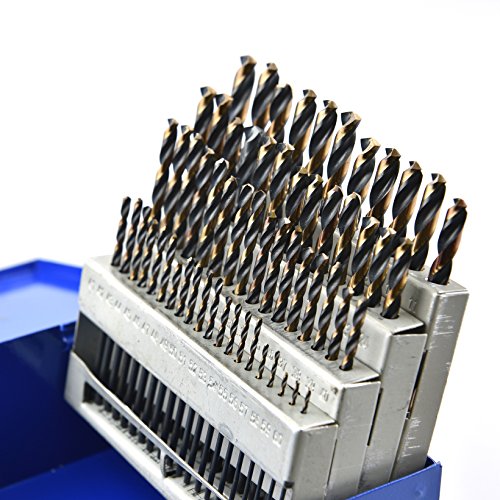 CanTop Tool 60pcs M2 Dual Color Premium HSS Jobber Twist Drill Sets Fully Ground Black-Golden Surface Treated 135 DEG Chisel Angle Split Point Metal Case Sizes 1 to 60 Wire Gauge