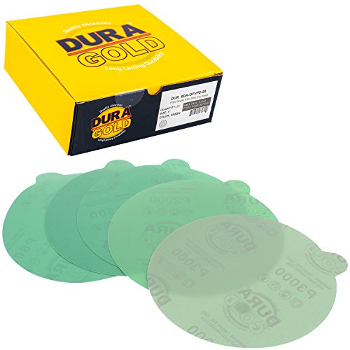 DuraGold Premium Film Back  Ultra Fine  VarietyAssortment Pack 6 Green Film  PSA Self Adhesive Stickyback Sanding Discs 5 of Each grit (800 1000 1500 2000 3000) Box of 25 Sandpaper Discs